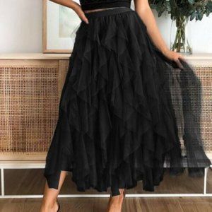 Long Tulle Skirt, A-line, Black, Elastic Waist, Size L, NWT